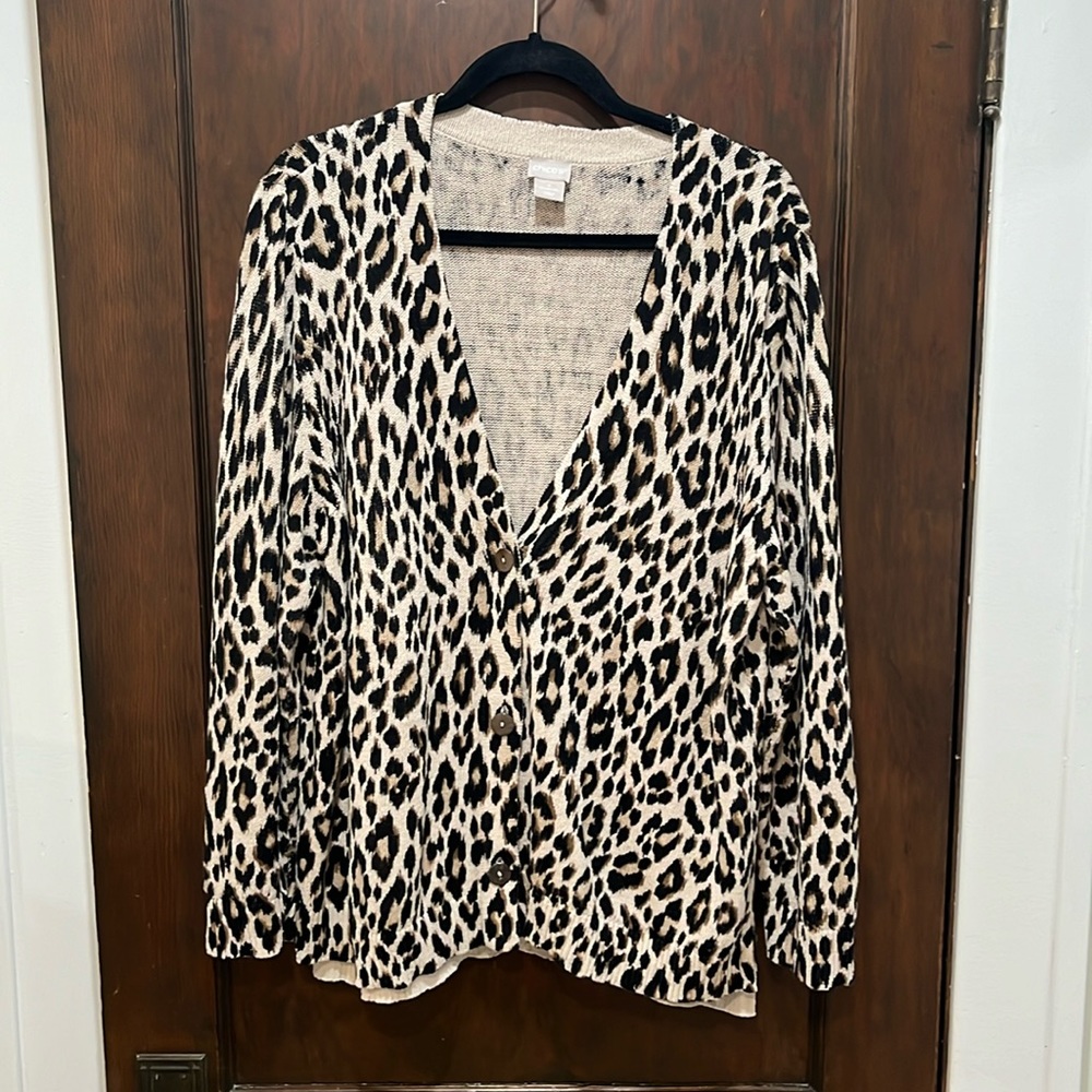 Chico's Leopard Print Cardigan - Black and Cream